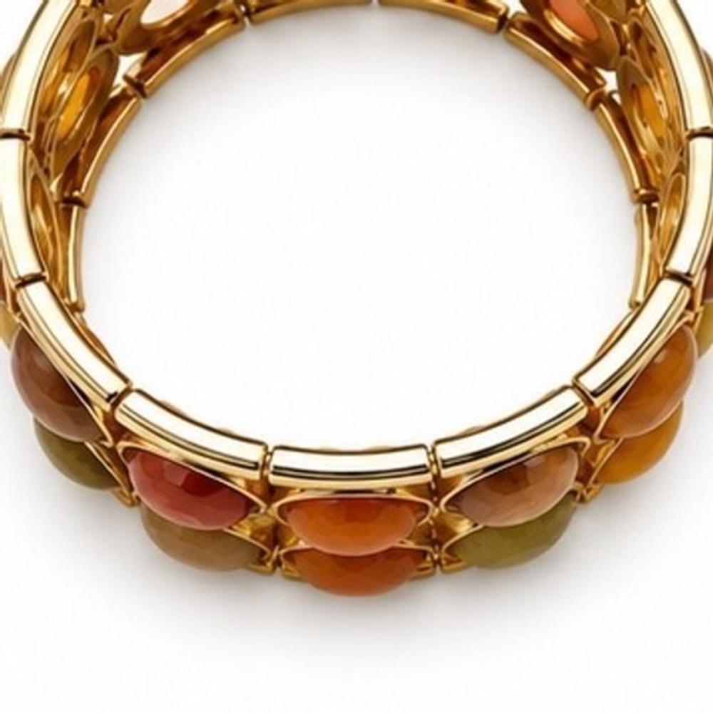 Gold Tone Double Row Faceted Resin Cabochon
Stretch Cuff Bracelet Autumn Tones - Picture 5 of 8